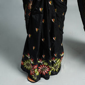 Black - Bengal Kantha Embroidery Bangalore Silk Handloom Saree