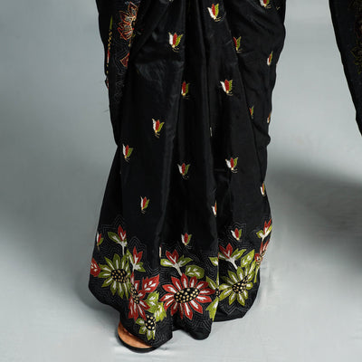 Black - Bengal Kantha Embroidery Bangalore Silk Handloom Saree