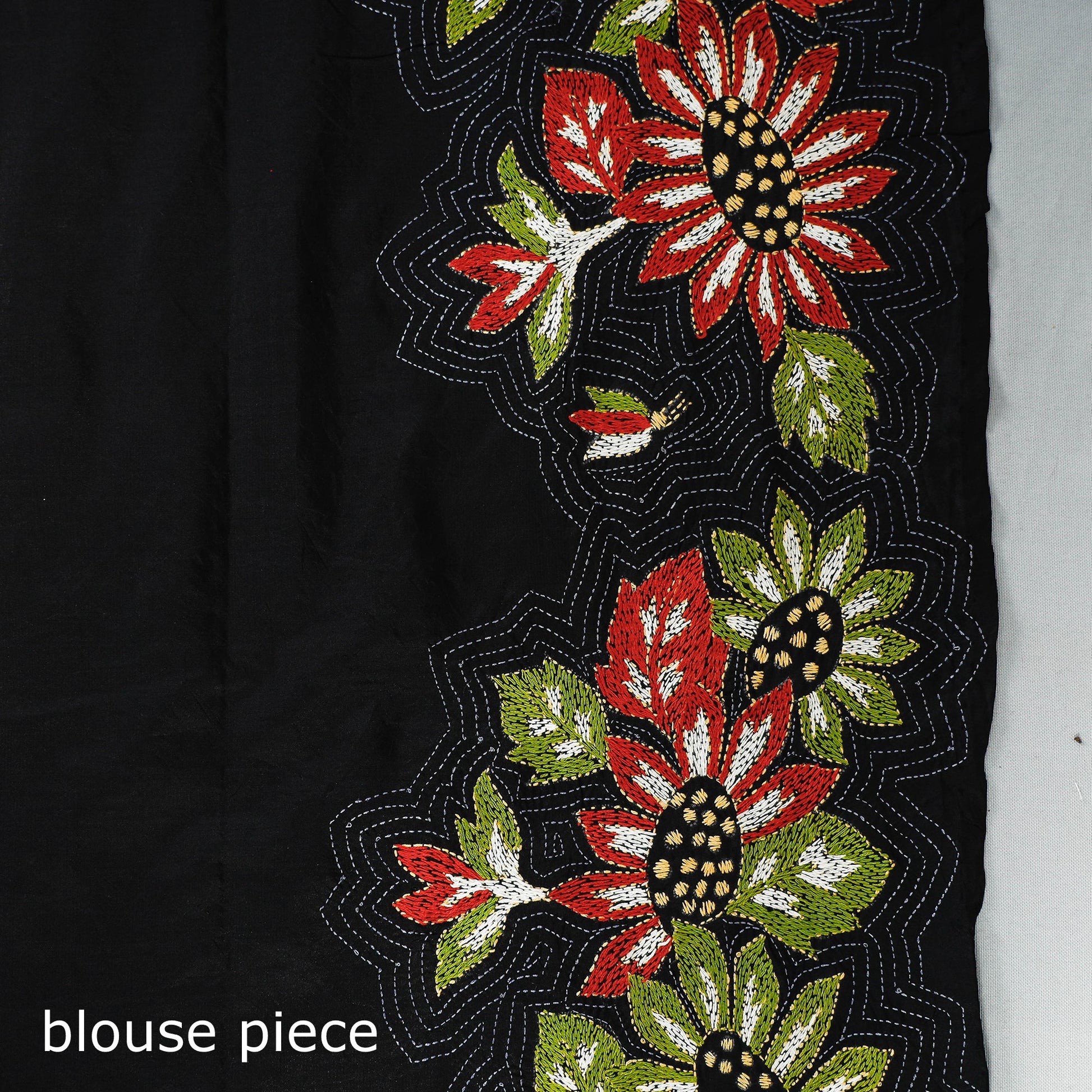 Black - Bengal Kantha Embroidery Bangalore Silk Handloom Saree