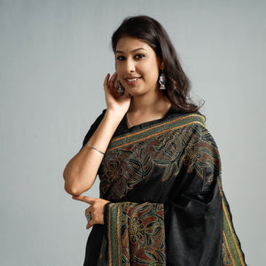 Black - Bengal Kantha Embroidery Bangalore Silk Handloom Saree