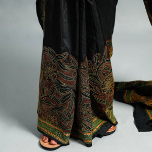 Black - Bengal Kantha Embroidery Bangalore Silk Handloom Saree