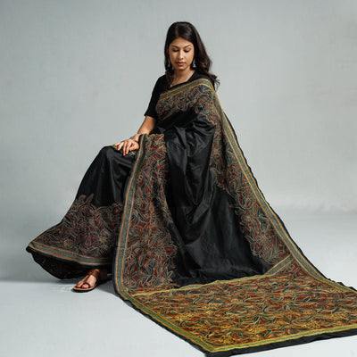 Black - Bengal Kantha Embroidery Bangalore Silk Handloom Saree