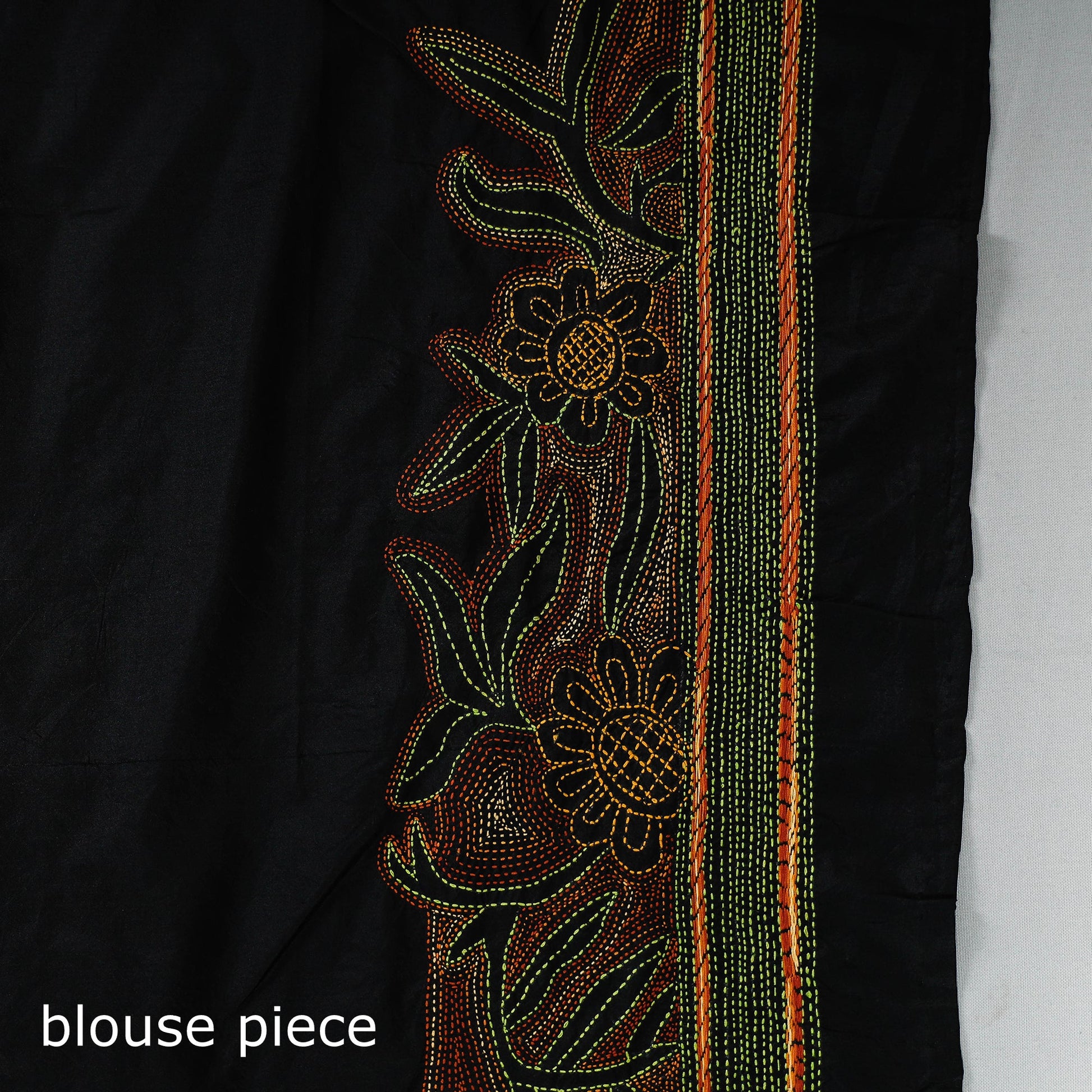 Black - Bengal Kantha Embroidery Bangalore Silk Handloom Saree