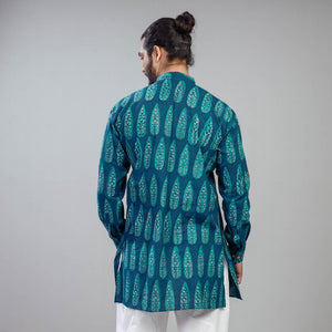 Blue - Akola Block Printed Cotton Men Short Kurta