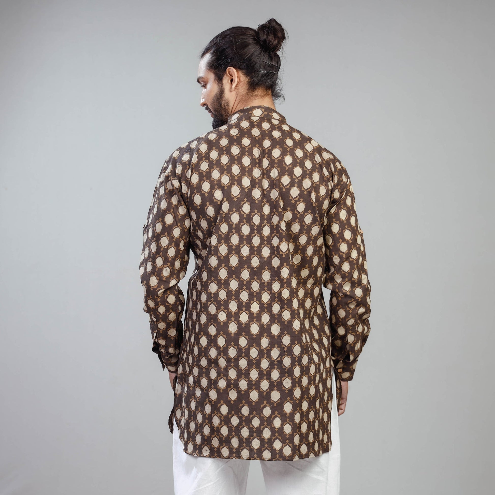Brown - Akola Block Printed Cotton Men Short Kurta