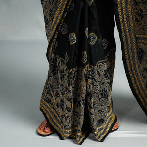 Black - Bengal Kantha Embroidery Bangalore Silk Handloom Saree