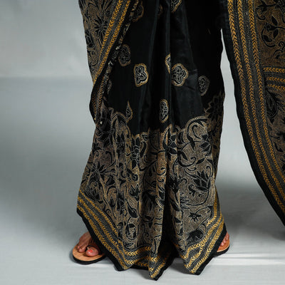 Black - Bengal Kantha Embroidery Bangalore Silk Handloom Saree