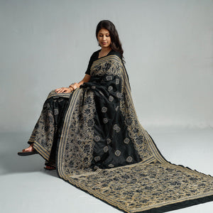 Black - Bengal Kantha Embroidery Bangalore Silk Handloom Saree