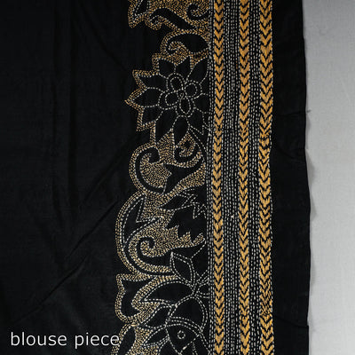 Black - Bengal Kantha Embroidery Bangalore Silk Handloom Saree