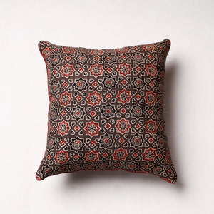 Brown - Ajrakh Block Printed Cotton Cushion Cover (16 x 16 in)