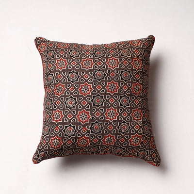 Brown - Ajrakh Block Printed Cotton Cushion Cover (16 x 16 in)
