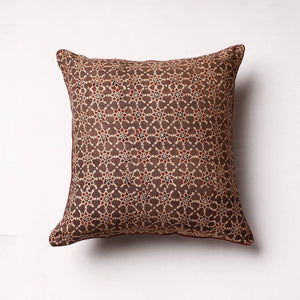 Brown - Ajrakh Block Printed Cotton Cushion Cover (16 x 16 in)