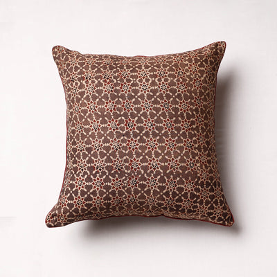 Brown - Ajrakh Block Printed Cotton Cushion Cover (16 x 16 in)