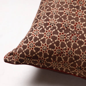 Brown - Ajrakh Block Printed Cotton Cushion Cover (16 x 16 in)