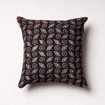 Black - Ajrakh Block Printed Cotton Cushion Cover (16 x 16 in)