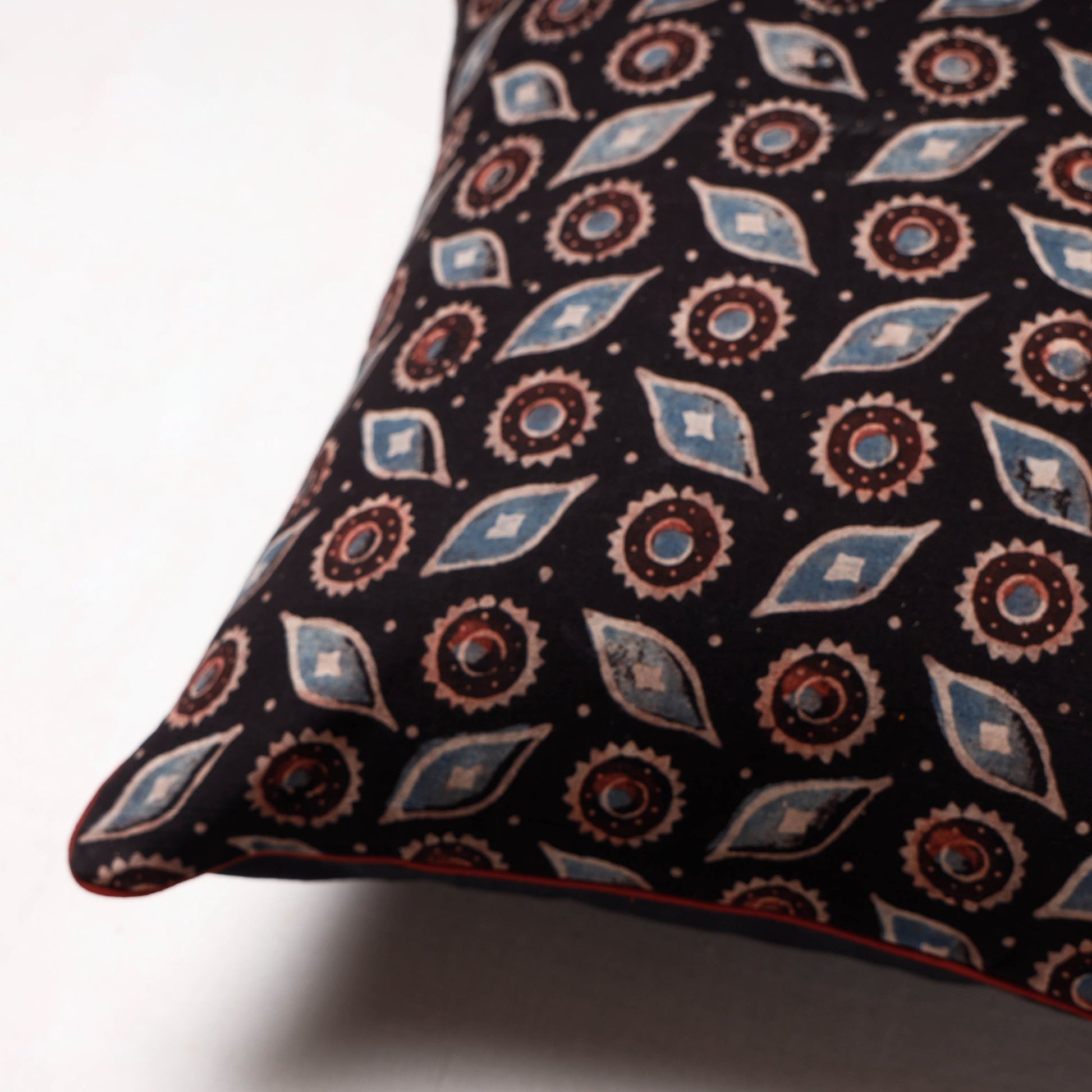 Black - Ajrakh Block Printed Cotton Cushion Cover (16 x 16 in)