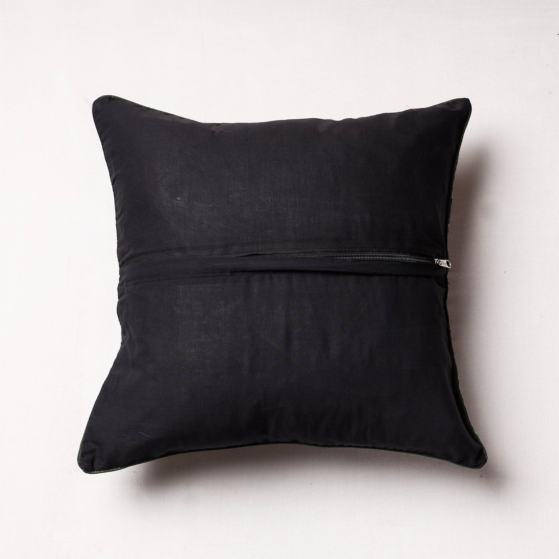 Black - Ajrakh Block Printed Cotton Cushion Cover (16 x 16 in)