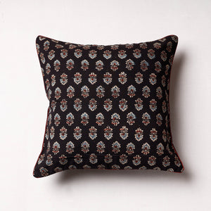 Black - Ajrakh Block Printed Cotton Cushion Cover (16 x 16 in)