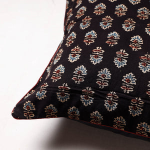 Black - Ajrakh Block Printed Cotton Cushion Cover (16 x 16 in)