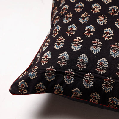 Black - Ajrakh Block Printed Cotton Cushion Cover (16 x 16 in)