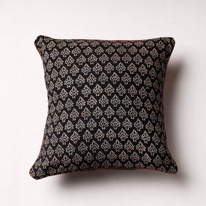 Black - Ajrakh Block Printed Cotton Cushion Cover (16 x 16 in)
