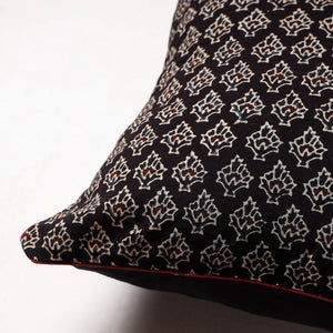 Black - Ajrakh Block Printed Cotton Cushion Cover (16 x 16 in)