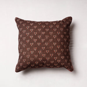 Brown - Ajrakh Block Printed Cotton Cushion Cover (16 x 16 in)