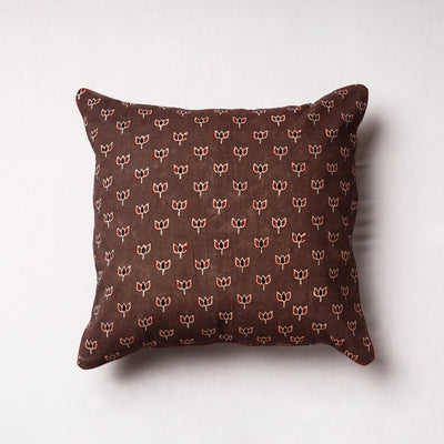 Brown - Ajrakh Block Printed Cotton Cushion Cover (16 x 16 in)