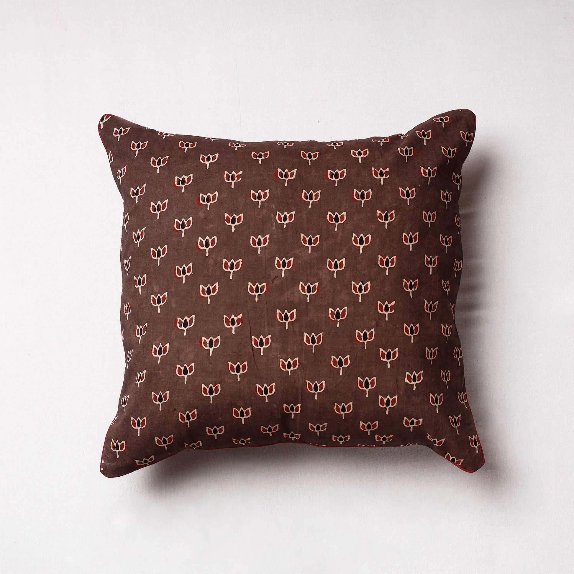 Brown - Ajrakh Block Printed Cotton Cushion Cover (16 x 16 in)
