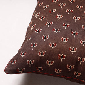 Brown - Ajrakh Block Printed Cotton Cushion Cover (16 x 16 in)