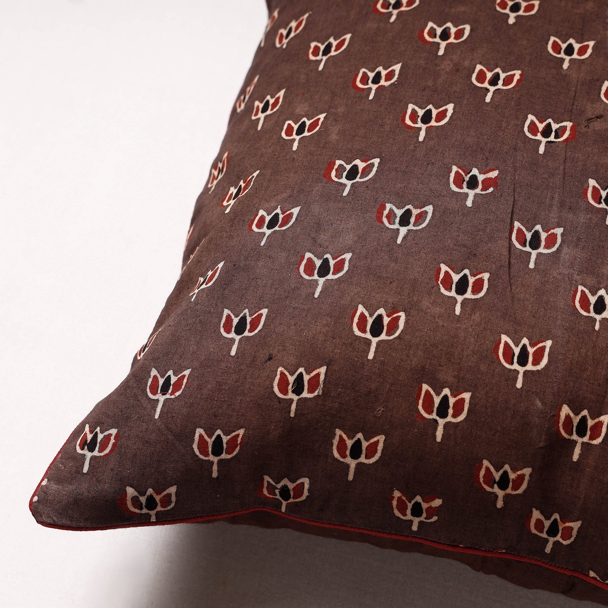 Brown - Ajrakh Block Printed Cotton Cushion Cover (16 x 16 in)