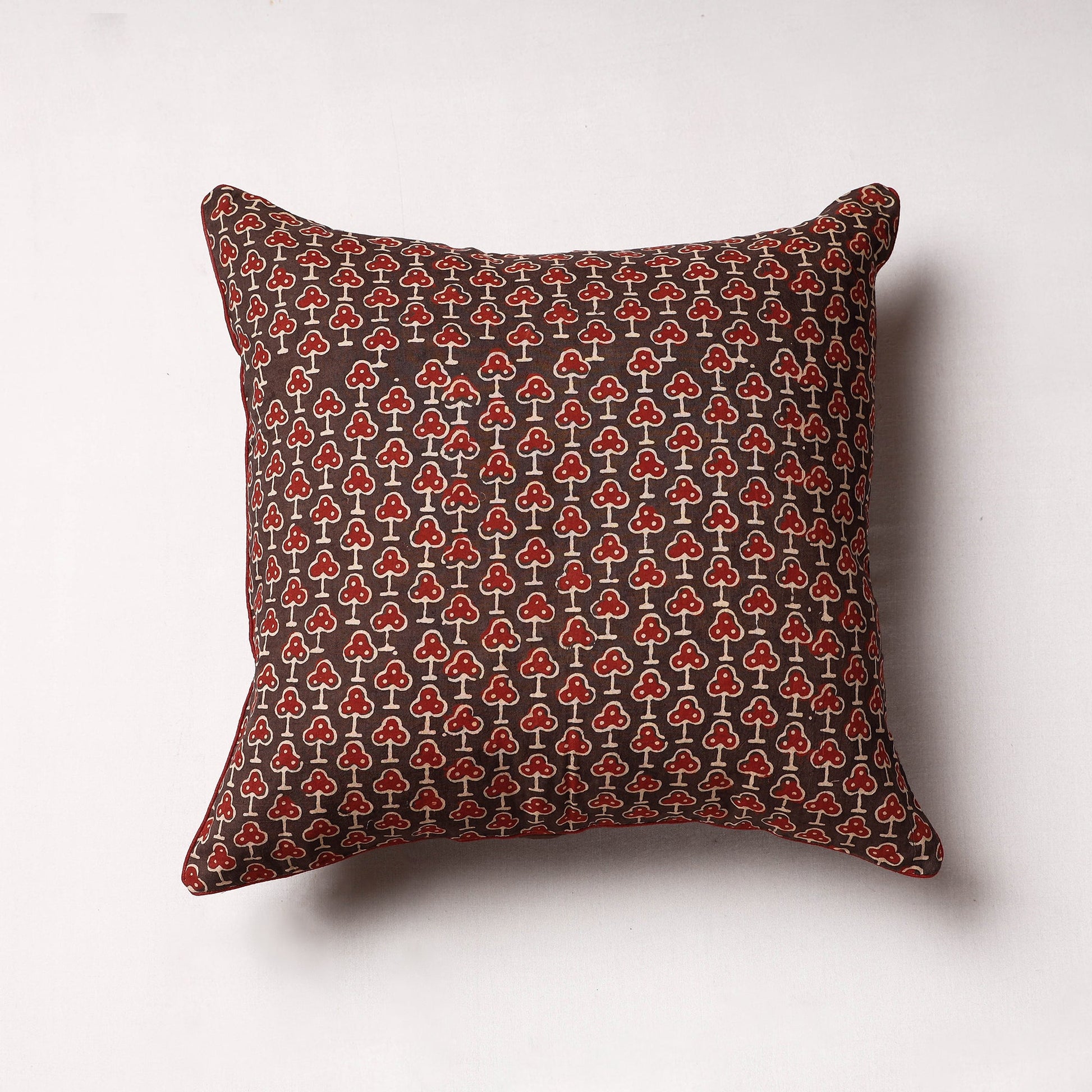 Brown - Ajrakh Block Printed Cotton Cushion Cover (16 x 16 in)