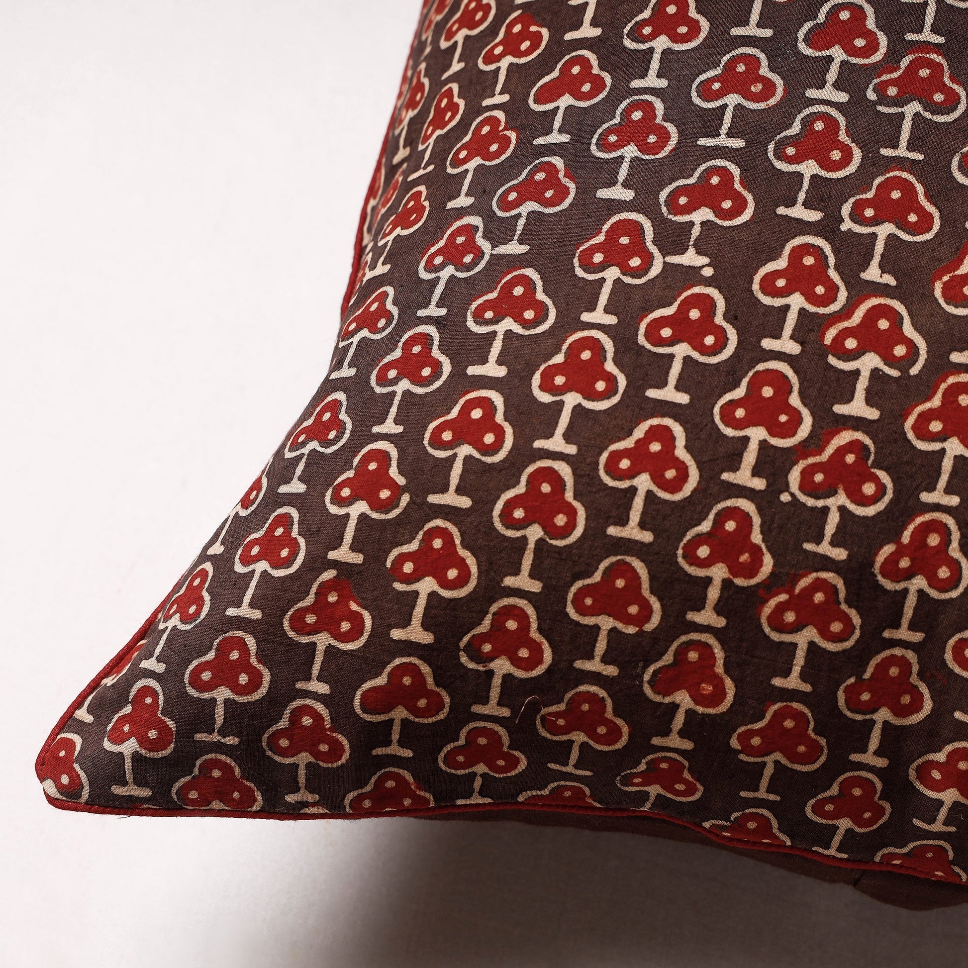 Brown - Ajrakh Block Printed Cotton Cushion Cover (16 x 16 in)