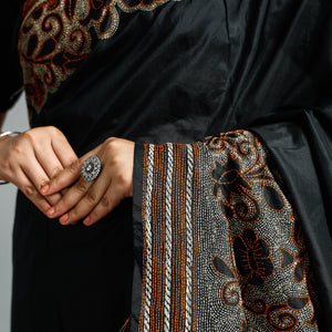 Black - Bengal Kantha Embroidery Bangalore Silk Handloom Saree