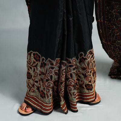 Black - Bengal Kantha Embroidery Bangalore Silk Handloom Saree