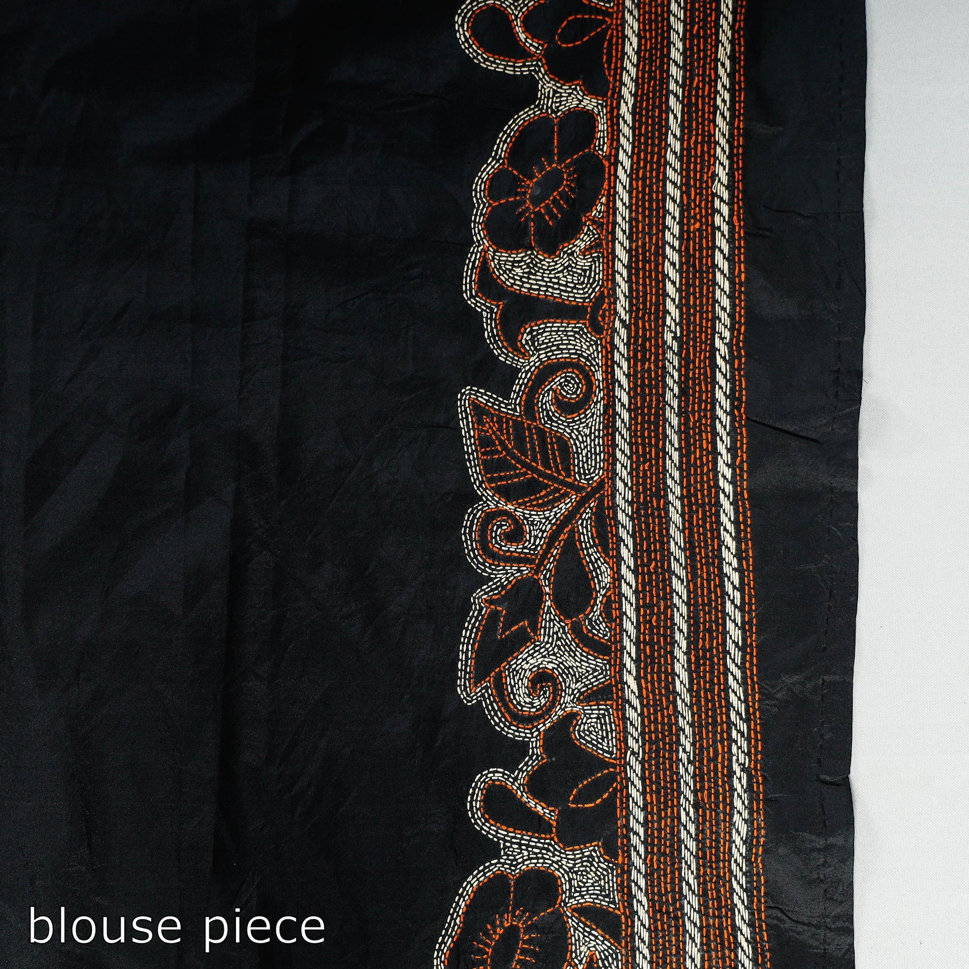 Black - Bengal Kantha Embroidery Bangalore Silk Handloom Saree