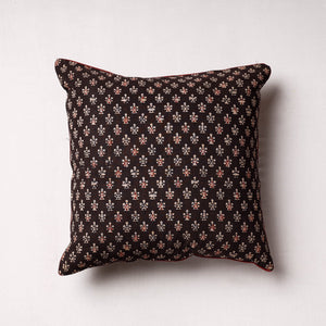 Black - Ajrakh Block Printed Cotton Cushion Cover (16 x 16 in)