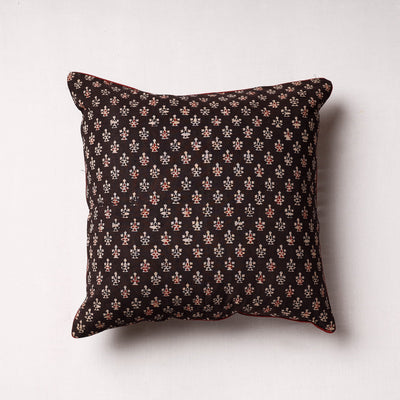 Black - Ajrakh Block Printed Cotton Cushion Cover (16 x 16 in)