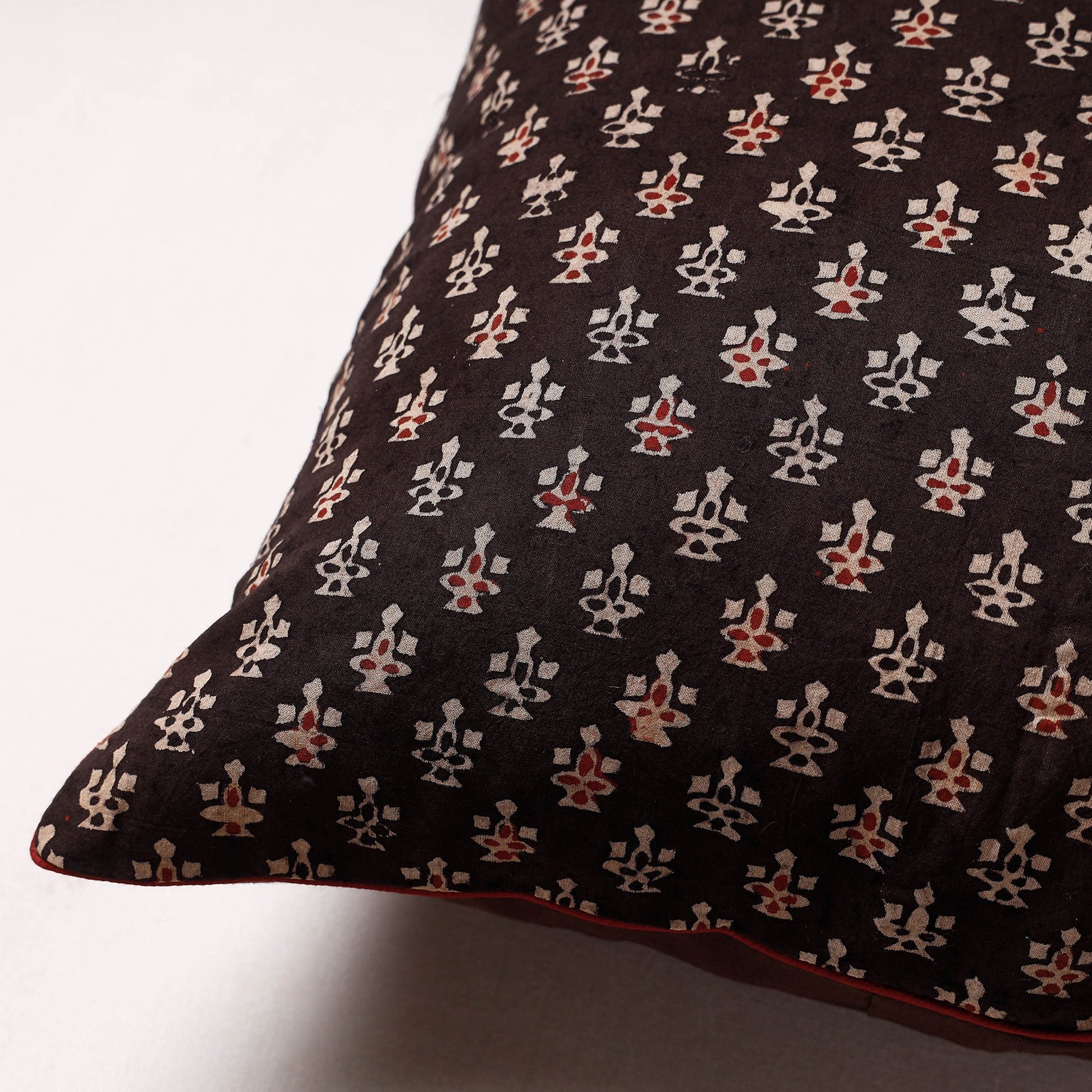Black - Ajrakh Block Printed Cotton Cushion Cover (16 x 16 in)