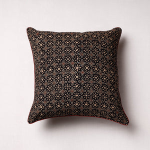 Black - Ajrakh Block Printed Cotton Cushion Cover (16 x 16 in)