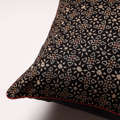 Black - Ajrakh Block Printed Cotton Cushion Cover (16 x 16 in)