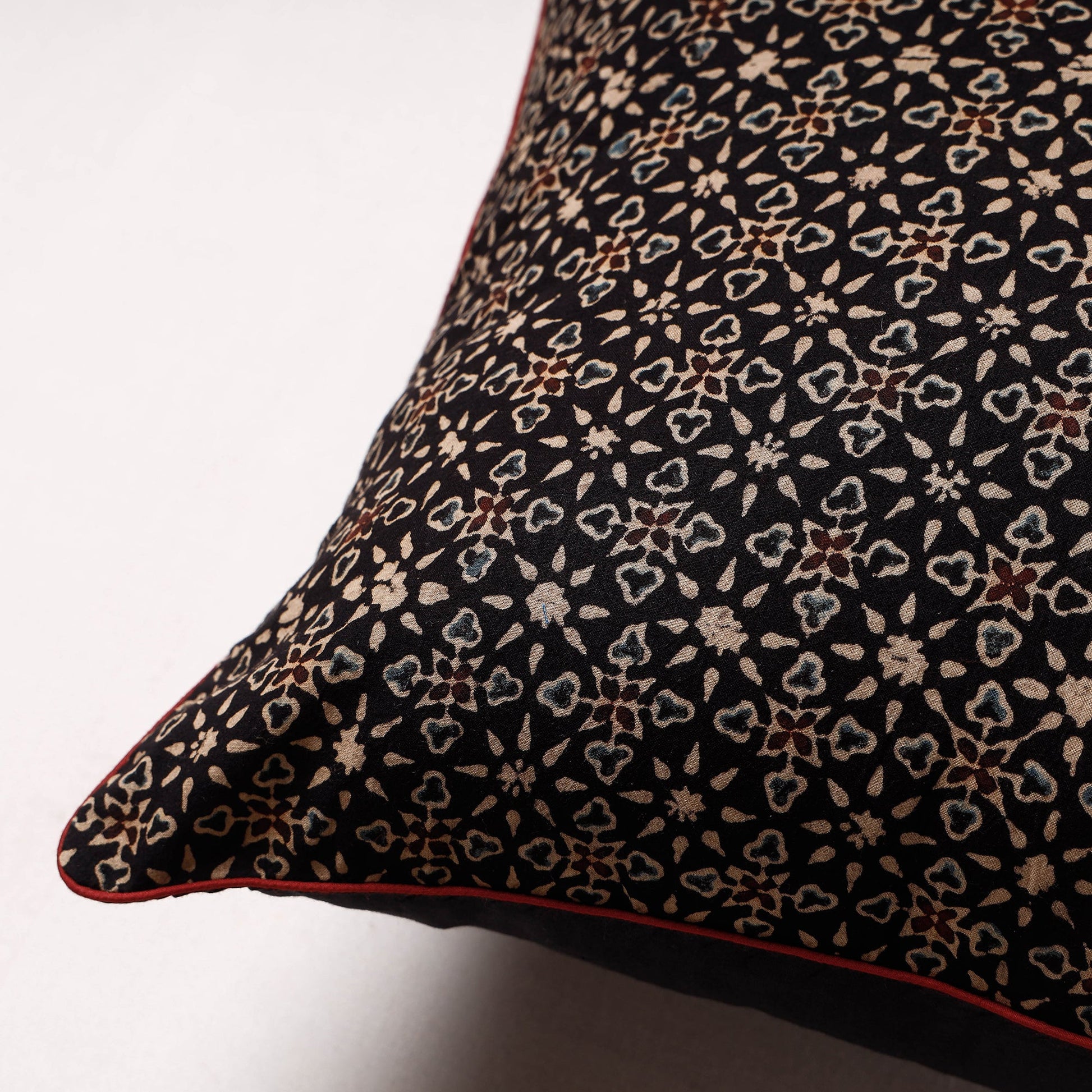 Black - Ajrakh Block Printed Cotton Cushion Cover (16 x 16 in)