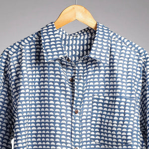 Blue - Hand Block Printed Cotton Full Sleeve Men Shirt