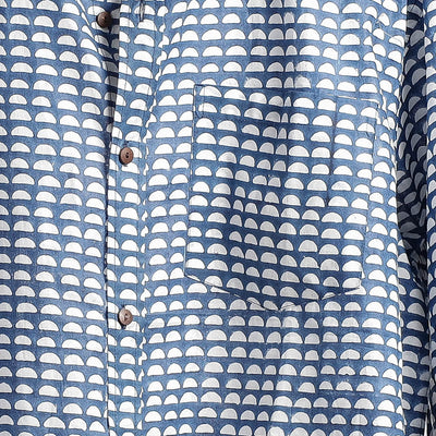 Blue - Hand Block Printed Cotton Full Sleeve Men Shirt