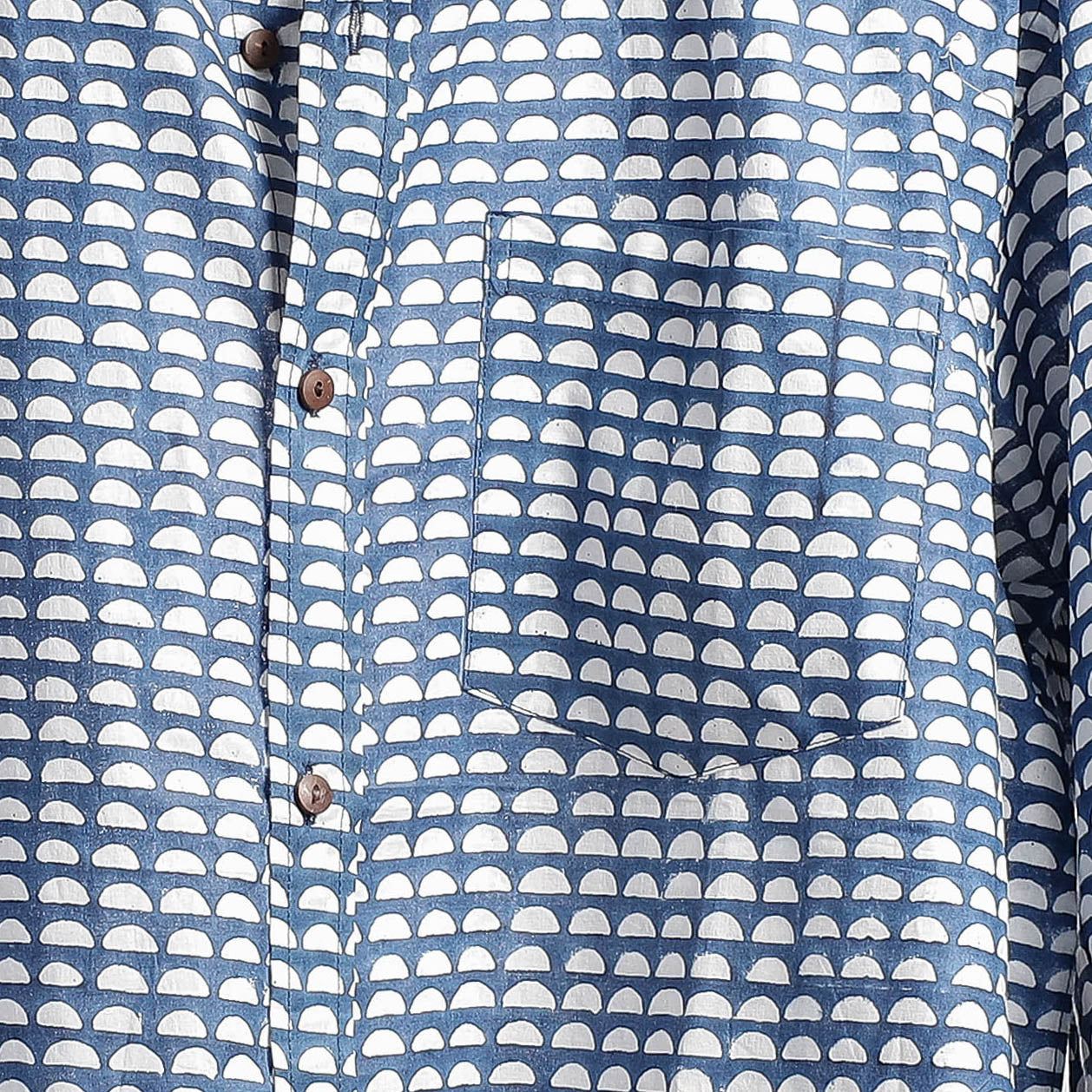 Blue - Hand Block Printed Cotton Full Sleeve Men Shirt