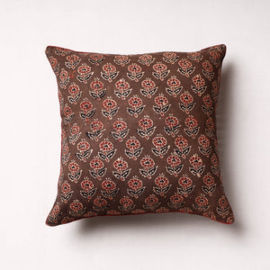 Brown - Ajrakh Block Printed Cotton Cushion Cover (16 x 16 in)