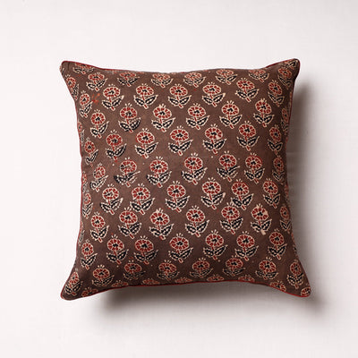 Brown - Ajrakh Block Printed Cotton Cushion Cover (16 x 16 in)