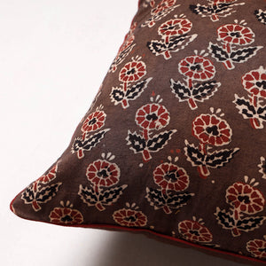 Brown - Ajrakh Block Printed Cotton Cushion Cover (16 x 16 in)
