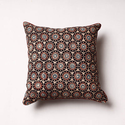 Brown - Ajrakh Block Printed Cotton Cushion Cover (16 x 16 in)