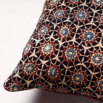 Brown - Ajrakh Block Printed Cotton Cushion Cover (16 x 16 in)
